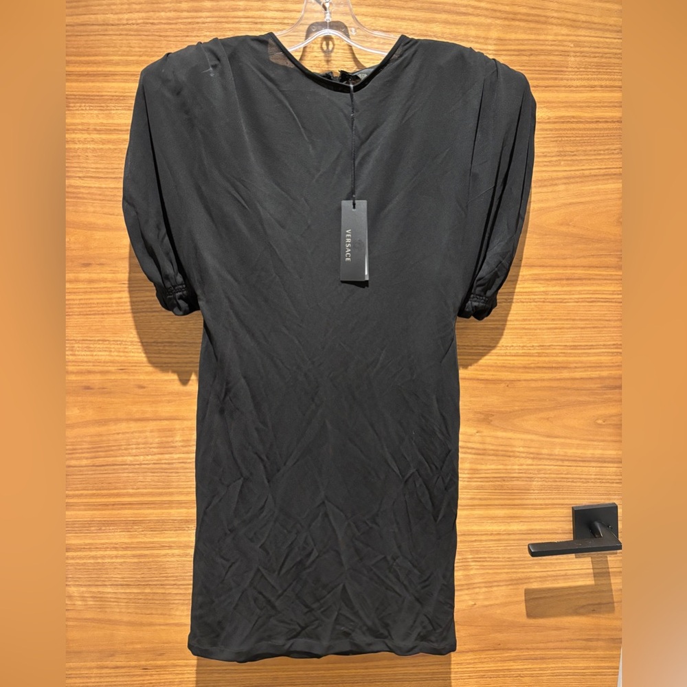 Versace Authentic Black Short Sleeve Dress. Semi sheer